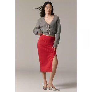 NWT Anthropologie MAEVE Bombshell Bow Midi Pencil Skirt Red Embroidered - Size S